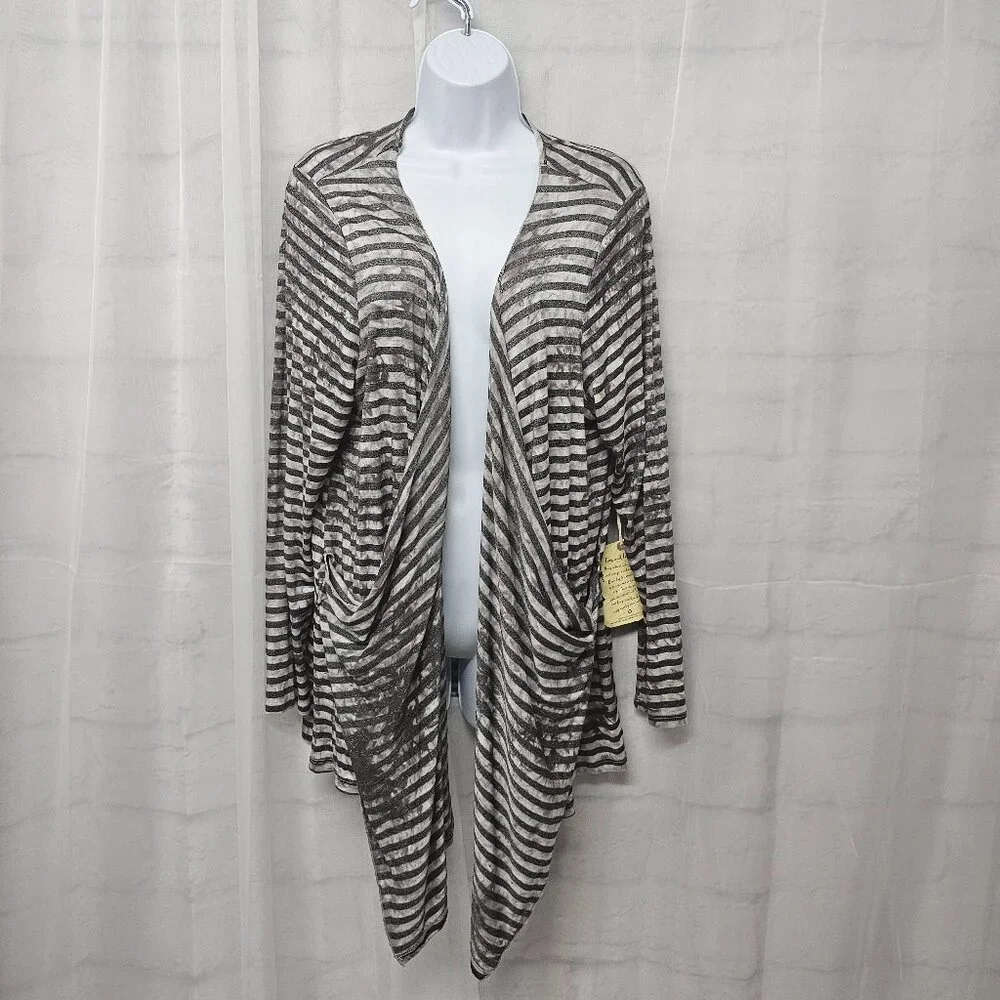 One World Gray Striped Grunge Cardigan Jacket Open Punk 2X NWT - Picture 13 of 13